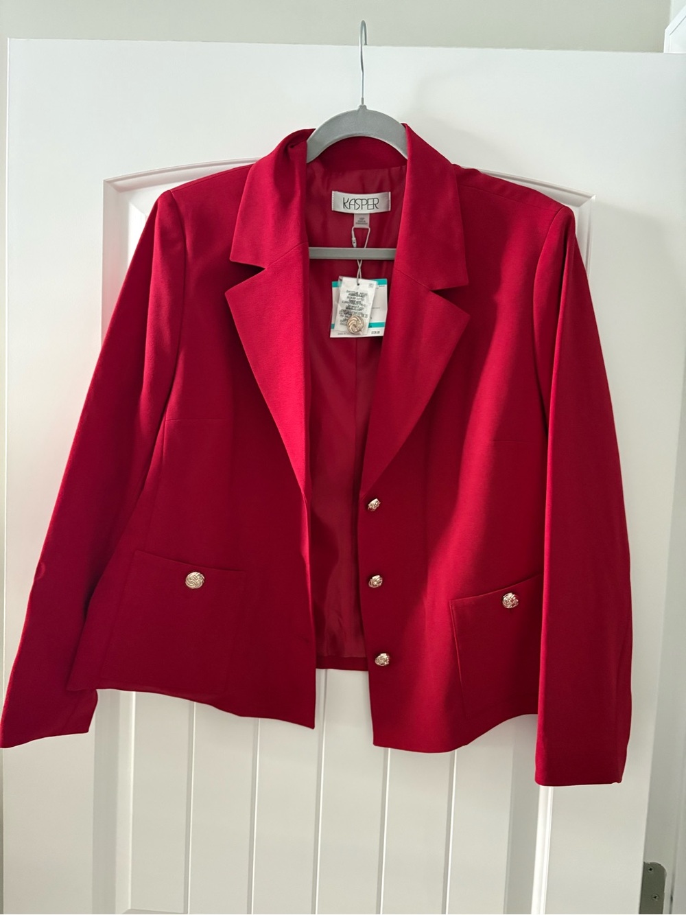 NWT Kasper Red Blazer Gold Buttons 1990s Officewear Preppy Career Workwear 16P
